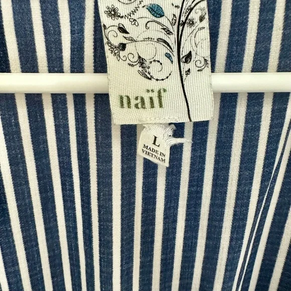 NAIF Navy and White Striped Asymmetrical Dress - Picture 3 of 3